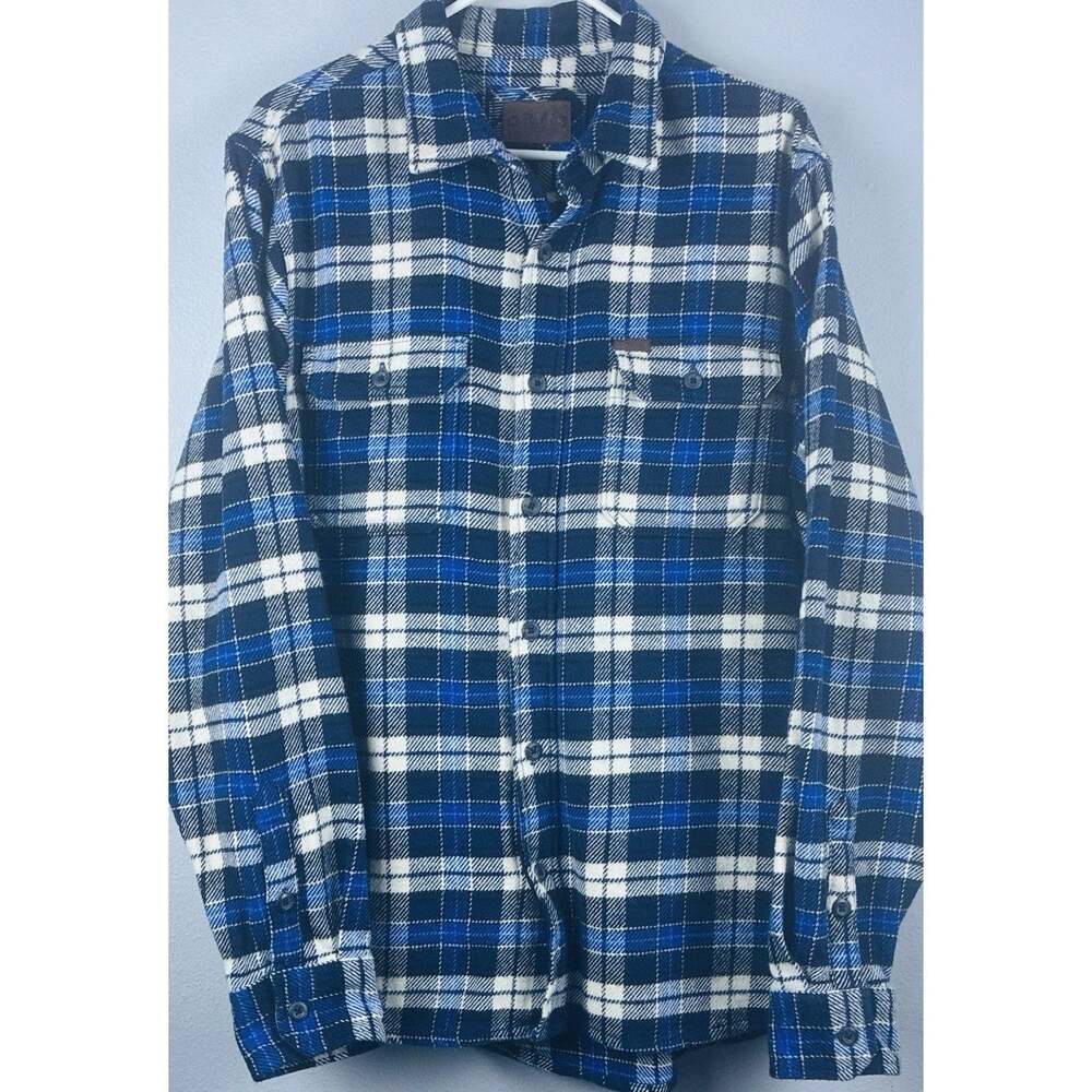 Mens Orvis Sz M Heavy Weight Cotton Flannel Pockets Button Shirt